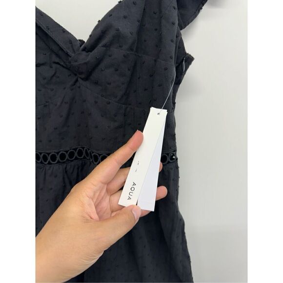 AQUA Mini Dress Womens Size Extra Small Clip Dot Flutter Sleeves in Black NWT - Picture 7 of 12